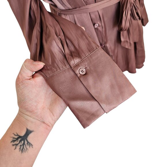 LBLC The Label Taylor Dress Satin Soft Mauve T-Shirt Wrap Dress Sz L - Picture 7 of 14